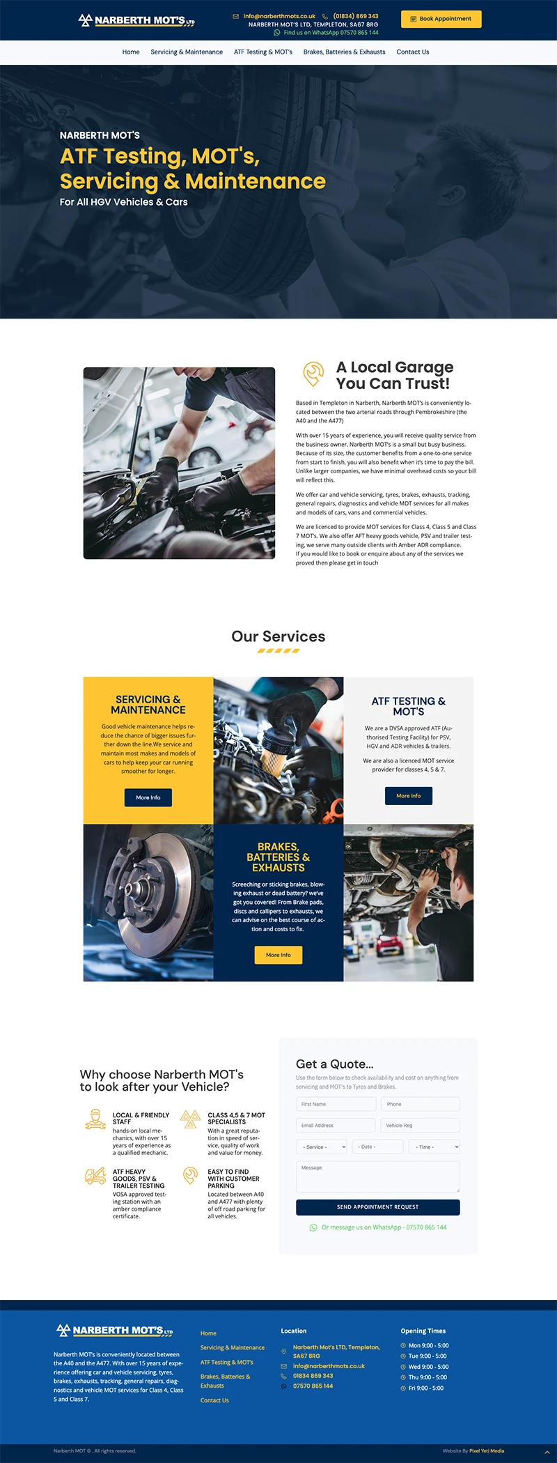 web design of home page for local garage